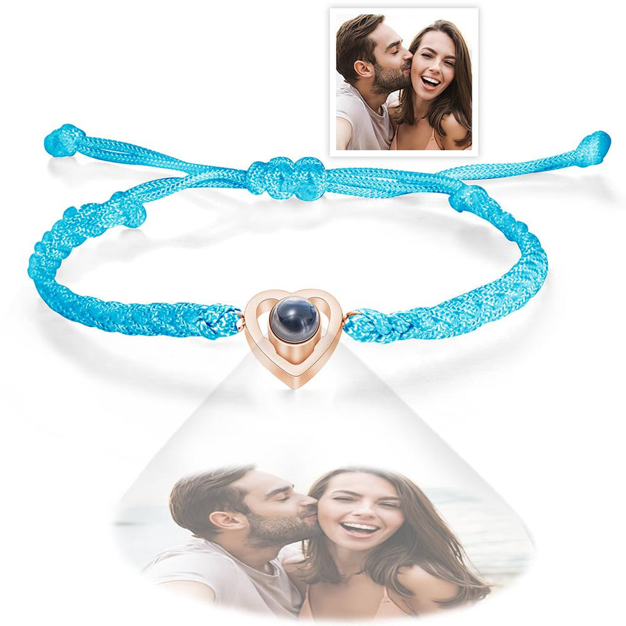 Custom Heart - shaped Photo Projection Bracelet Braided Rope Bracelet Anniversary Gift - Coolpeacock