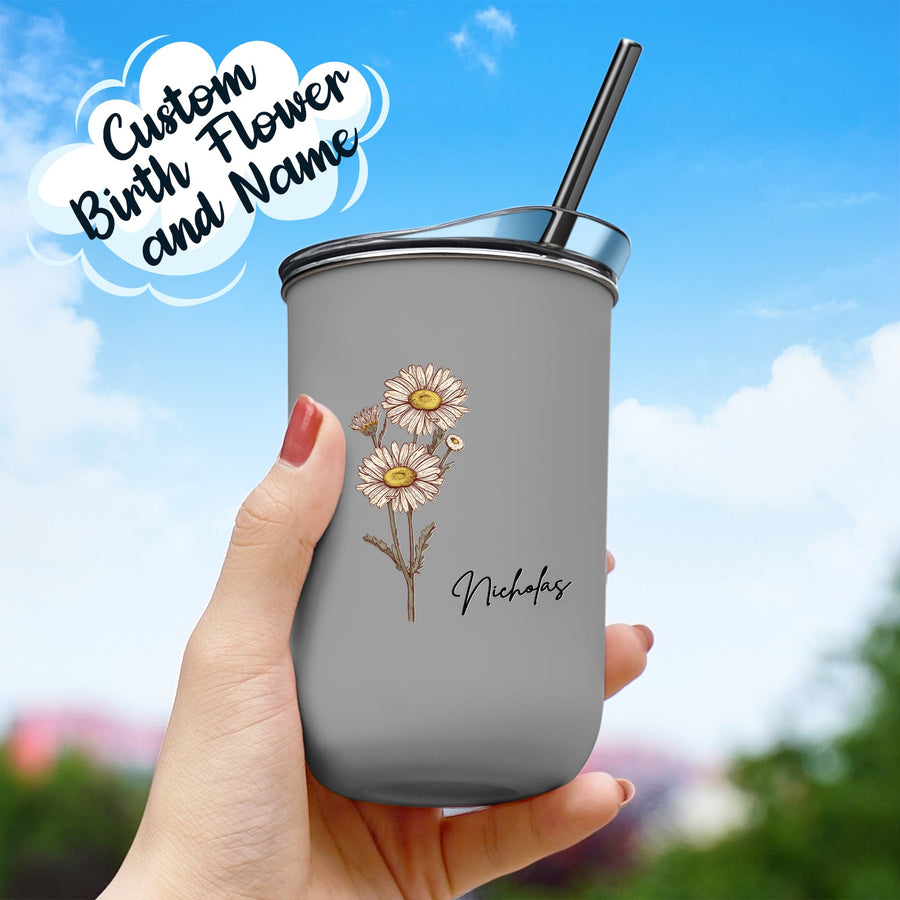 Custom Name Birth Flower Straw Coffee Cup 12oz/350ml - Personalized and Stylish - Coolpeacock