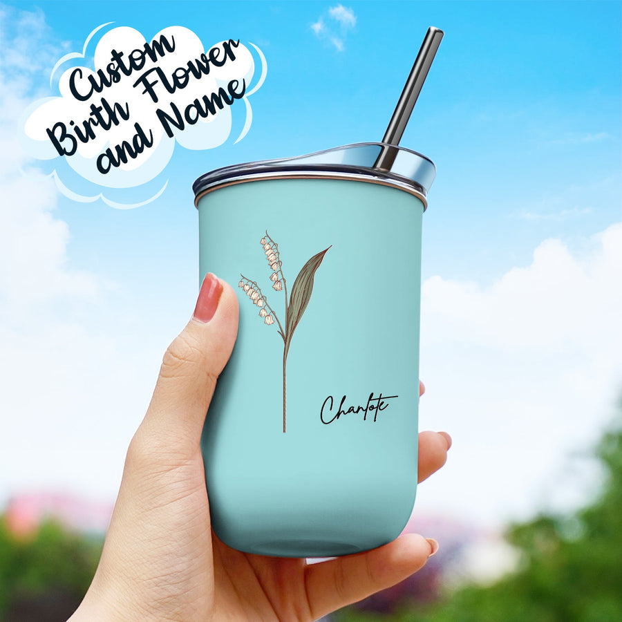 Custom Name Birth Flower Straw Coffee Cup 12oz/350ml - Personalized and Stylish - Coolpeacock