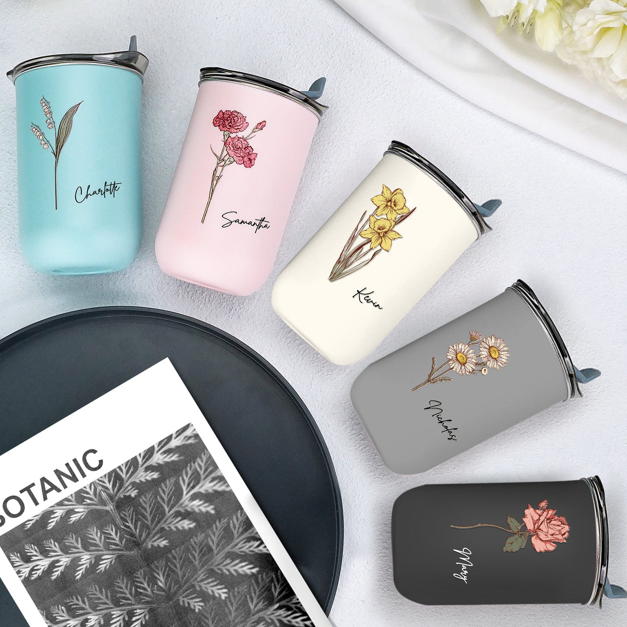 Custom Name Birth Flower Straw Coffee Cup 12oz/350ml - Personalized and Stylish - Coolpeacock