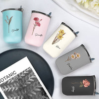 Custom Name Birth Flower Straw Coffee Cup 12oz/350ml - Personalized and Stylish - Coolpeacock