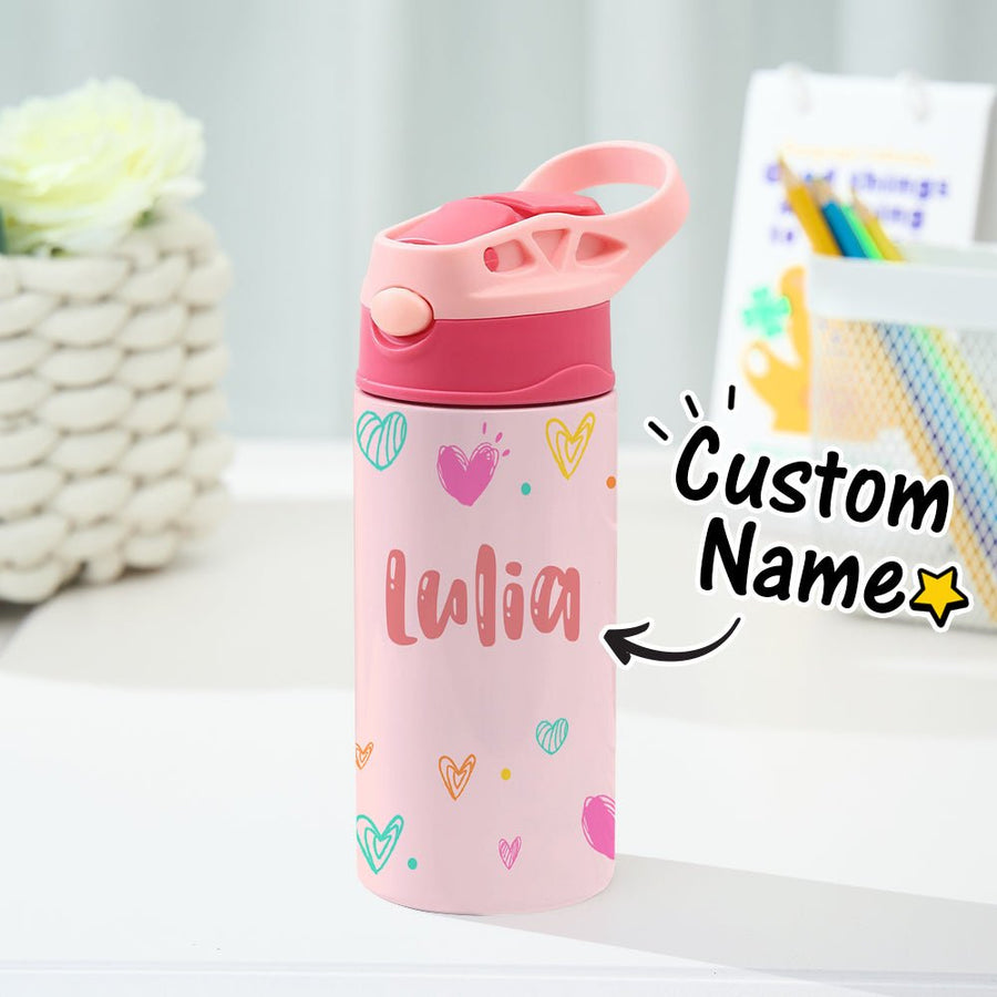 Custom Name Heart Stainless Steel Water Cup Children's Day Gift for Kids - Coolpeacock