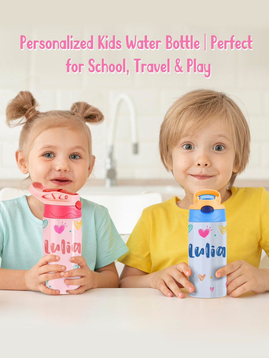 Custom Name Heart Stainless Steel Water Cup Children's Day Gift for Kids - Coolpeacock