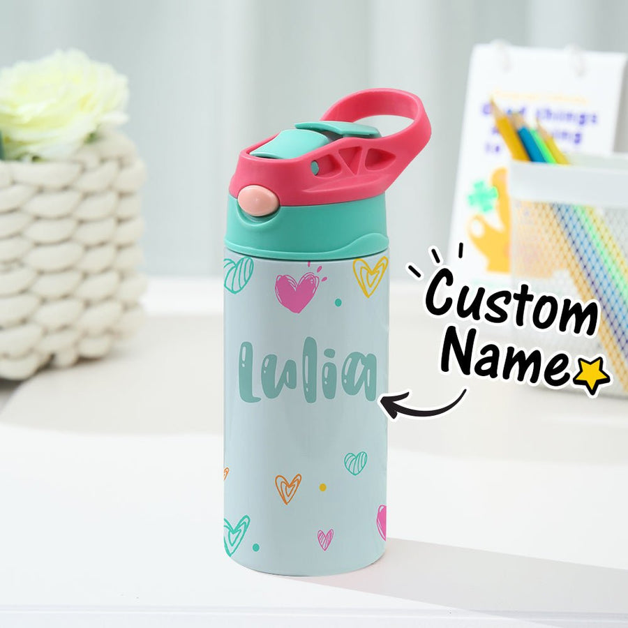 Custom Name Heart Stainless Steel Water Cup Children's Day Gift for Kids - Coolpeacock