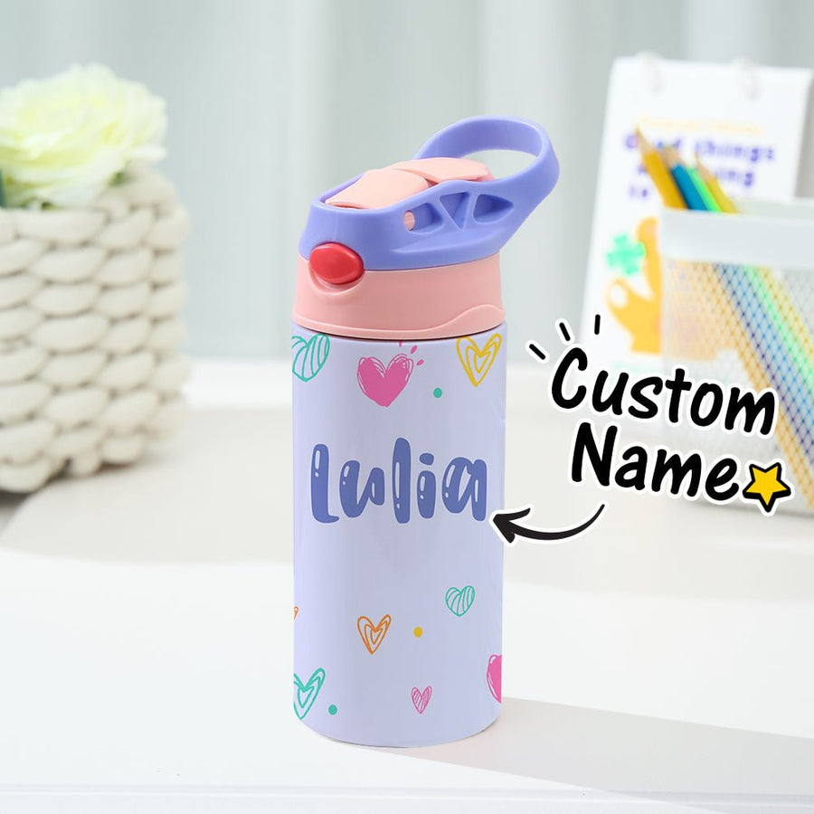 Custom Name Heart Stainless Steel Water Cup Children's Day Gift for Kids - Coolpeacock