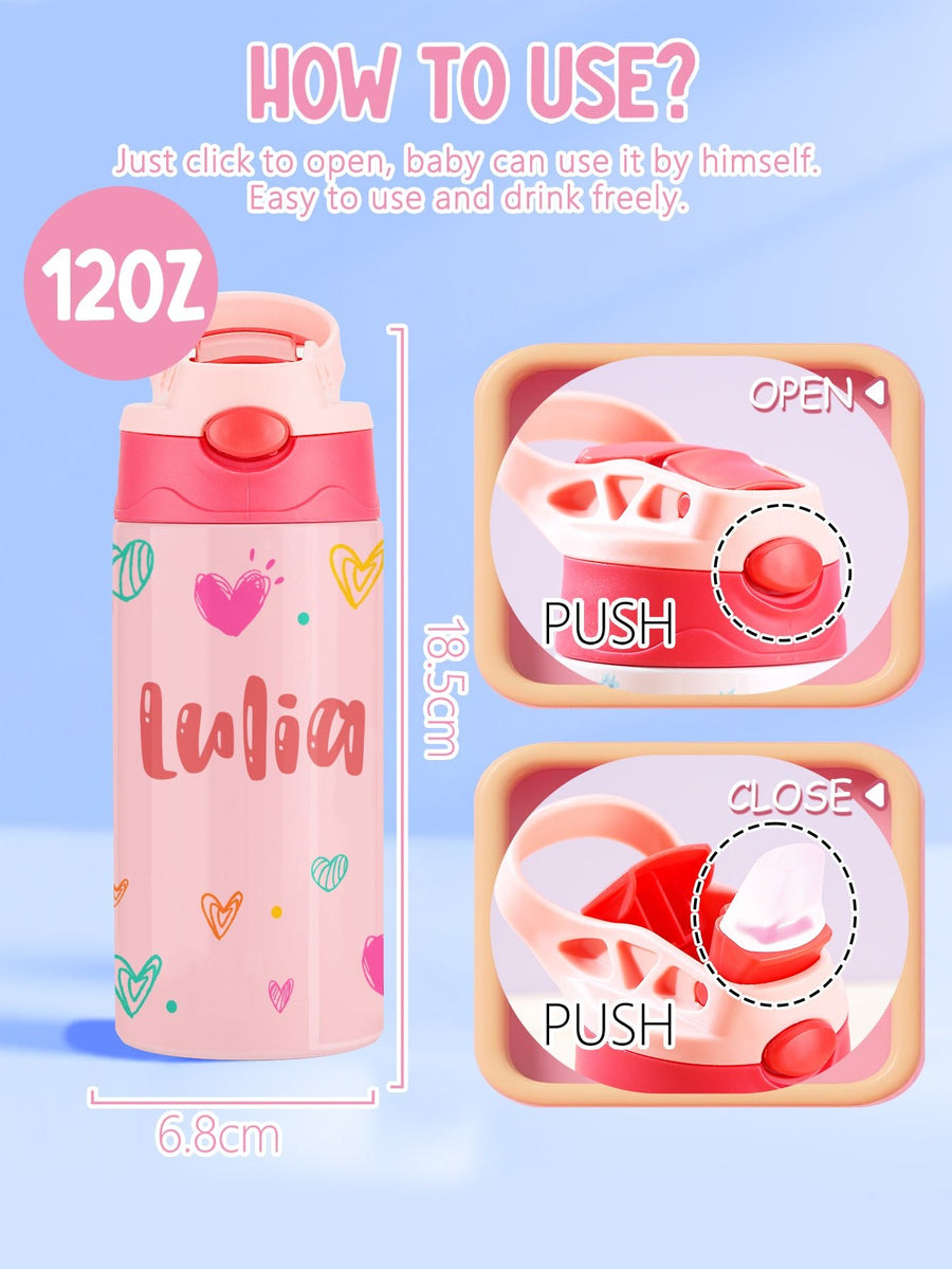 Custom Name Heart Stainless Steel Water Cup Children's Day Gift for Kids - Coolpeacock
