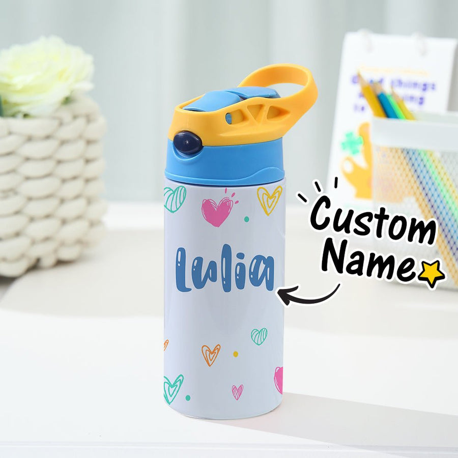 Custom Name Heart Stainless Steel Water Cup Children's Day Gift for Kids - Coolpeacock