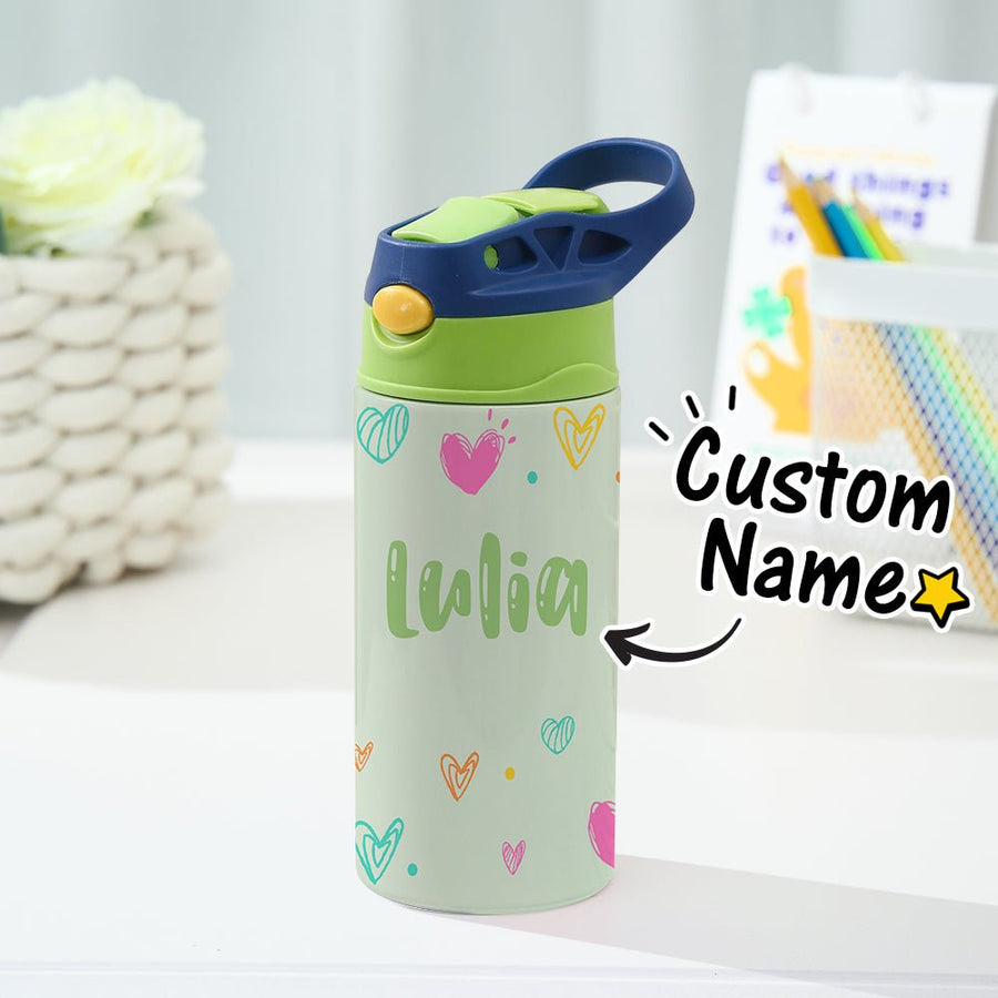 Custom Name Heart Stainless Steel Water Cup Children's Day Gift for Kids - Coolpeacock