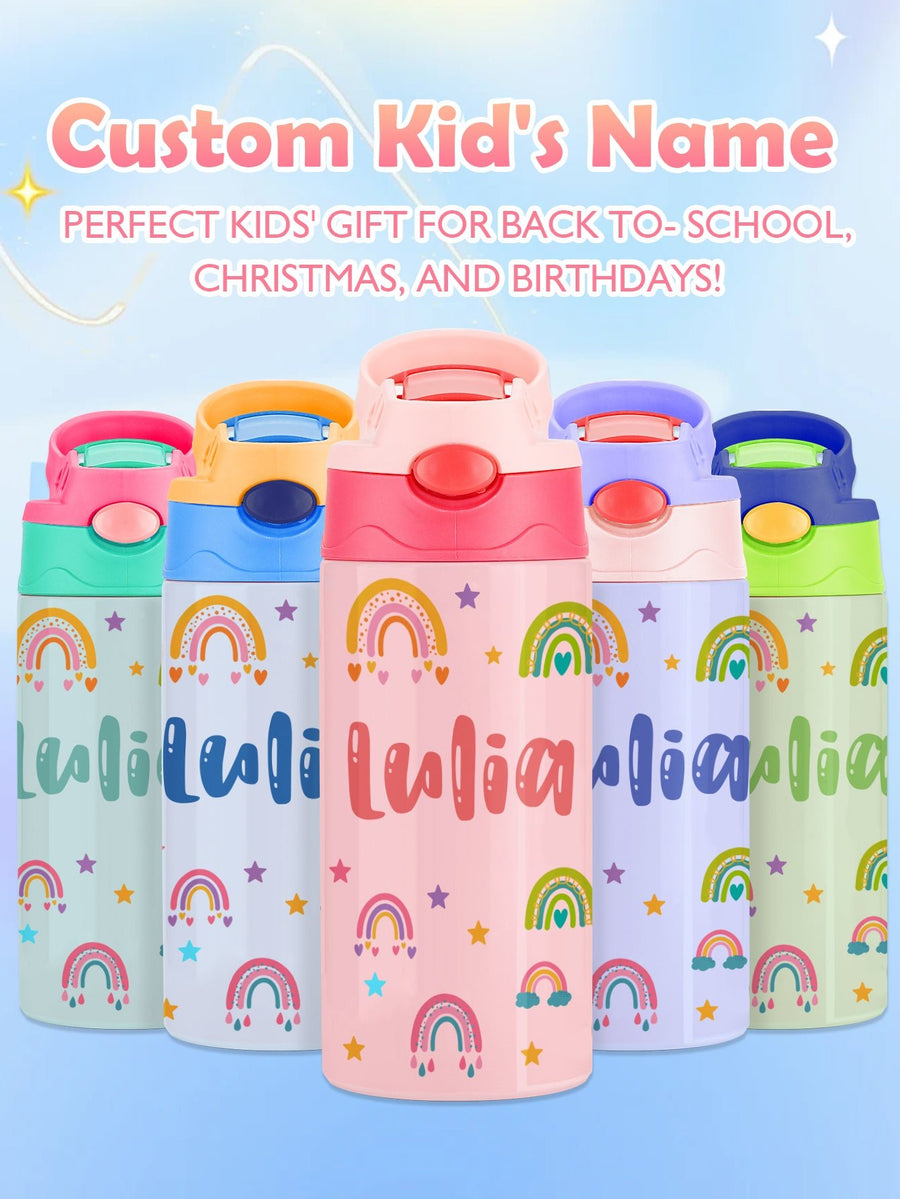 Custom Name Rainbow Stainless Steel Water Cup Children's Day Gift for Kids - Coolpeacock