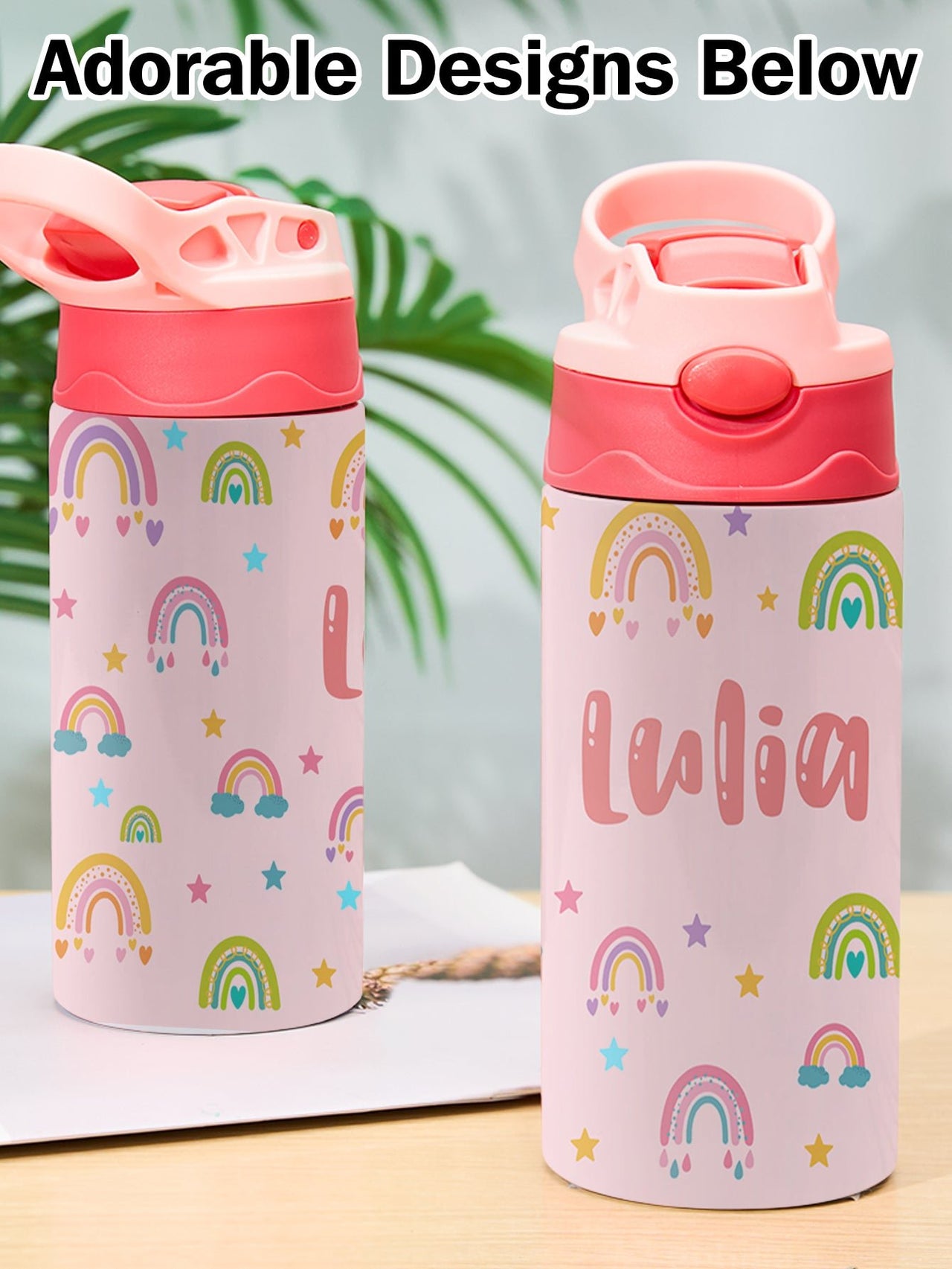 Custom Name Rainbow Stainless Steel Water Cup Children's Day Gift for Kids - Coolpeacock