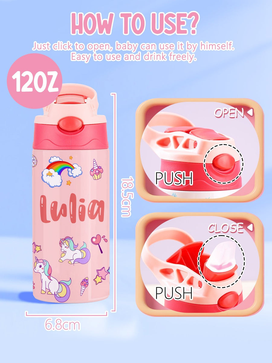 Custom Name Rainbow Unicorn Stainless Steel Water Cup Children's Day Gift for Kids - Coolpeacock