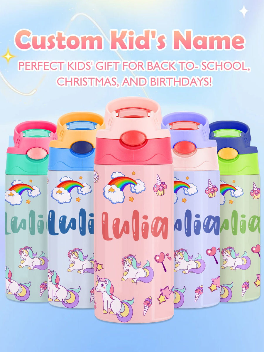 Custom Name Rainbow Unicorn Stainless Steel Water Cup Children's Day Gift for Kids - Coolpeacock