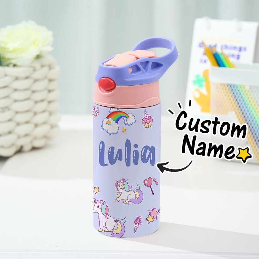 Custom Name Rainbow Unicorn Stainless Steel Water Cup Children's Day Gift for Kids - Coolpeacock