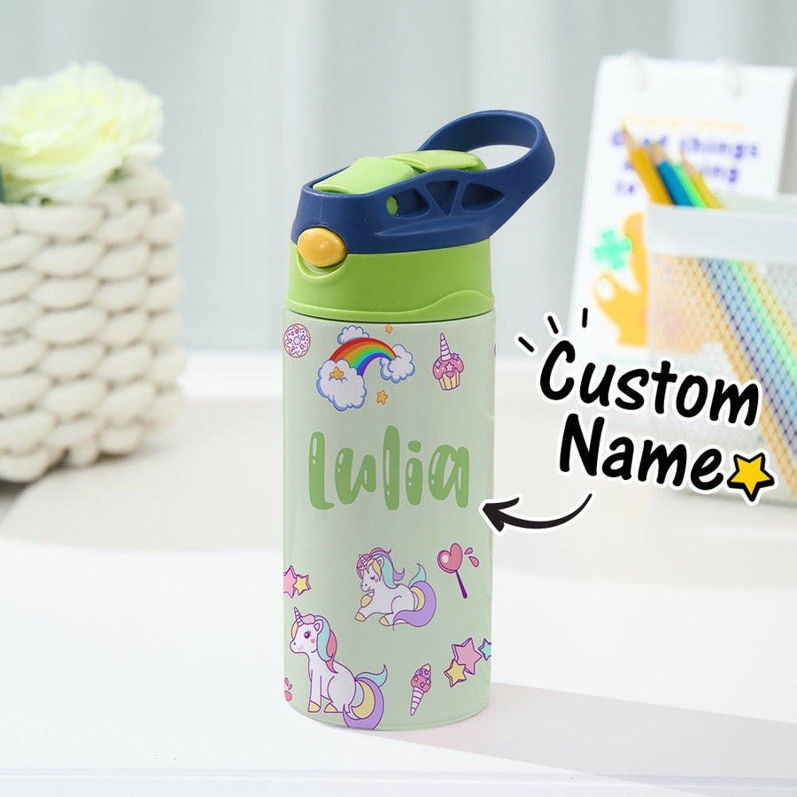 Custom Name Rainbow Unicorn Stainless Steel Water Cup Children's Day Gift for Kids - Coolpeacock