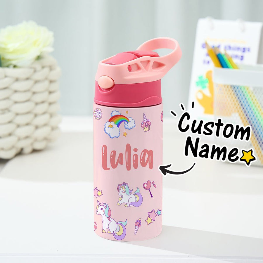 Custom Name Rainbow Unicorn Stainless Steel Water Cup Children's Day Gift for Kids - Coolpeacock