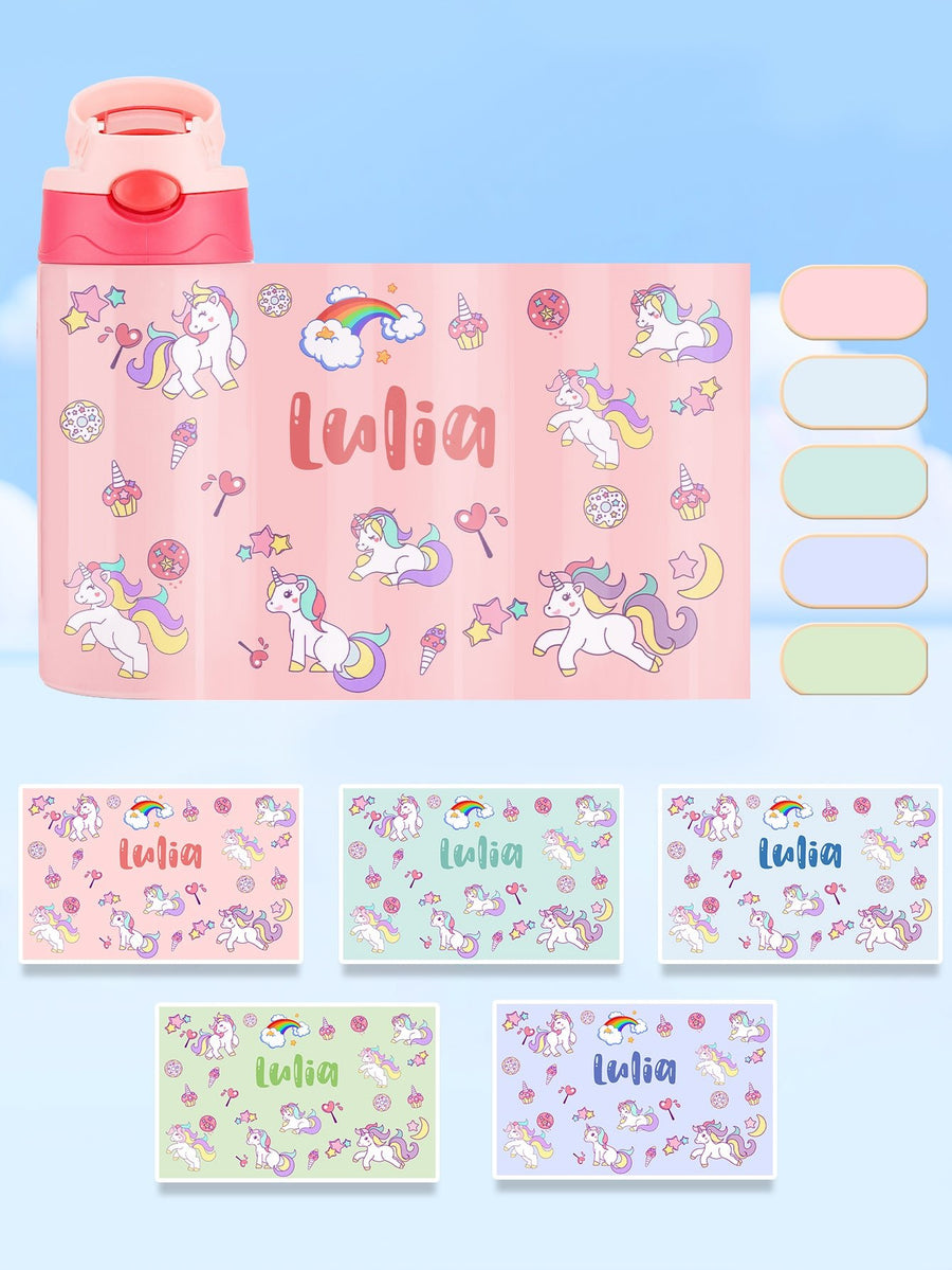 Custom Name Rainbow Unicorn Stainless Steel Water Cup Children's Day Gift for Kids - Coolpeacock