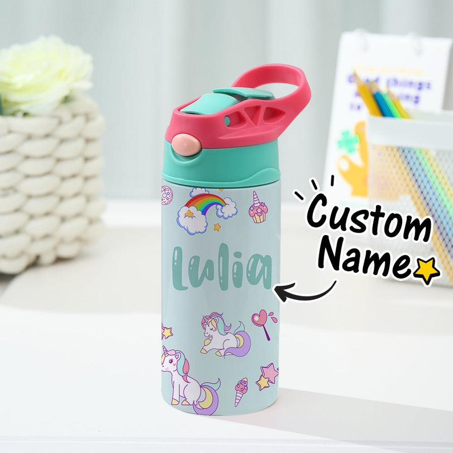 Custom Name Rainbow Unicorn Stainless Steel Water Cup Children's Day Gift for Kids - Coolpeacock