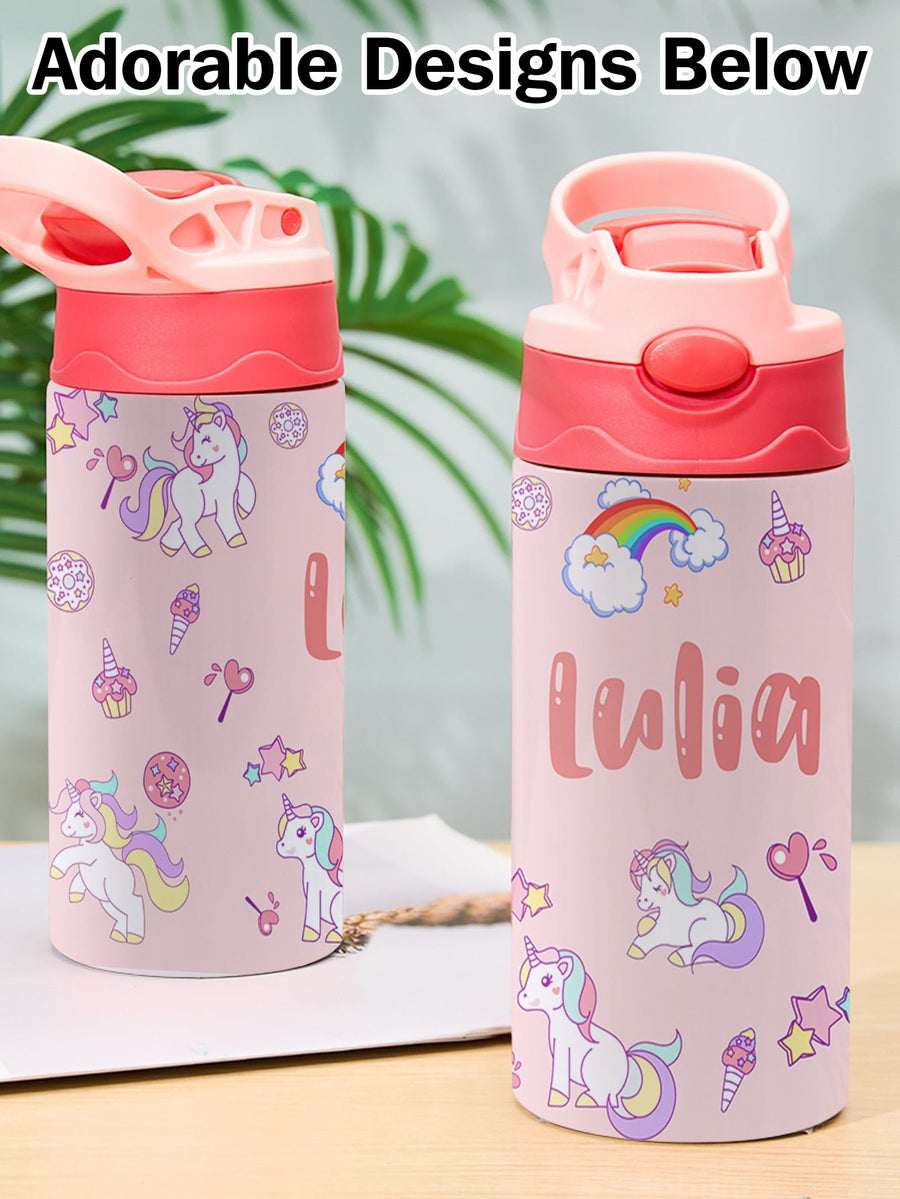 Custom Name Rainbow Unicorn Stainless Steel Water Cup Children's Day Gift for Kids - Coolpeacock