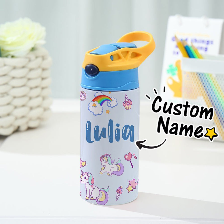 Custom Name Rainbow Unicorn Stainless Steel Water Cup Children's Day Gift for Kids - Coolpeacock