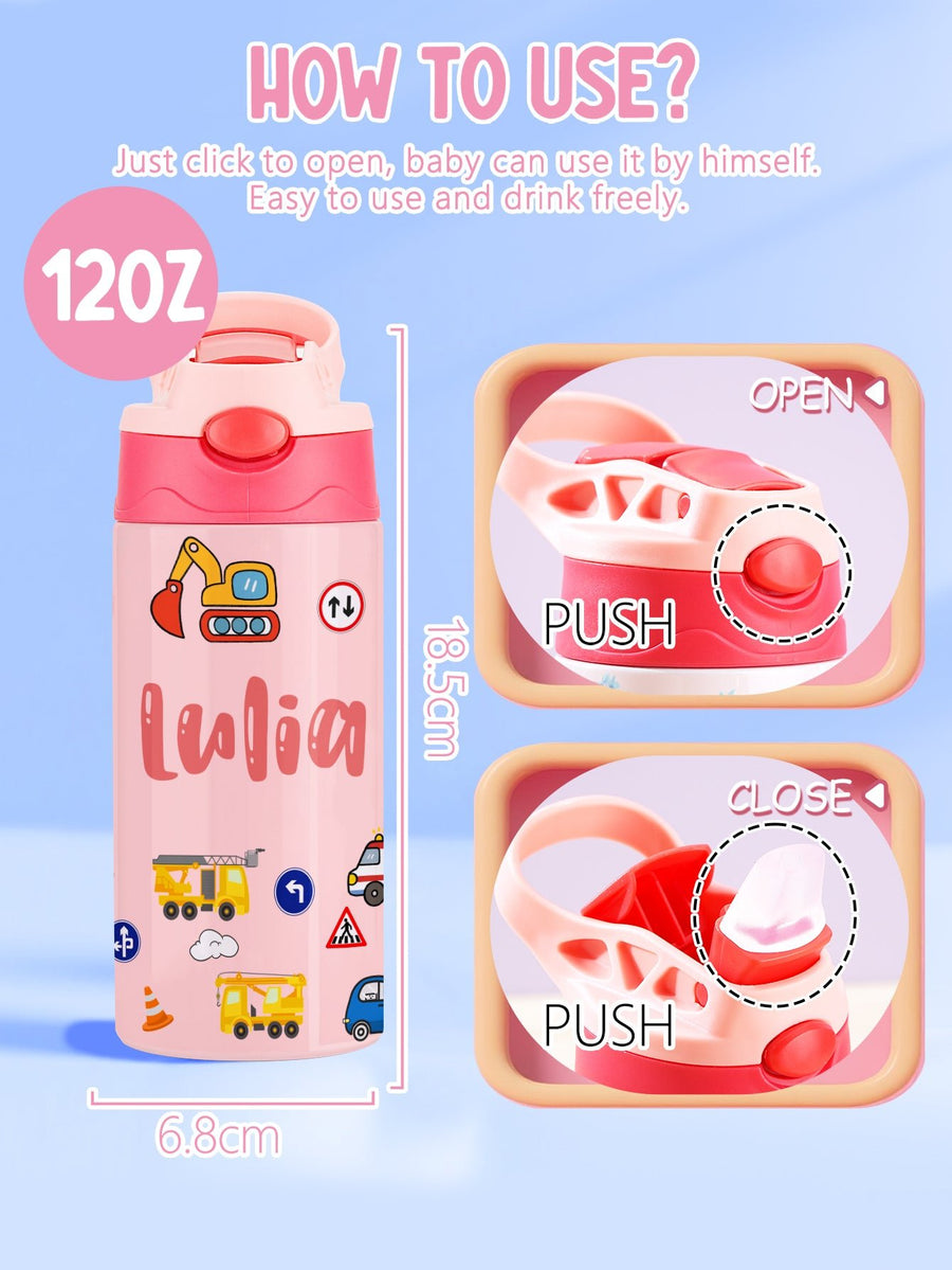 Custom Name Tractor Stainless Steel Water Cup Children's Day Gift for Kids - Coolpeacock