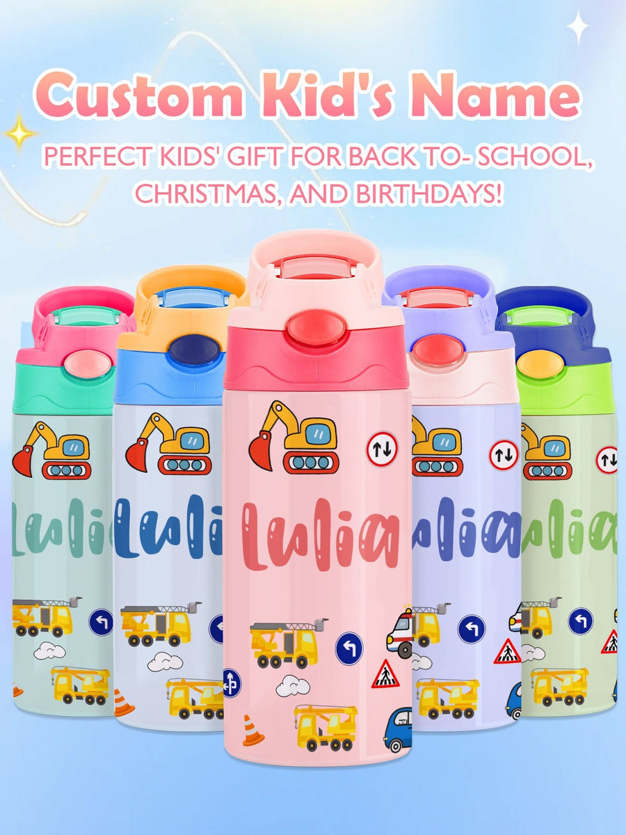 Custom Name Tractor Stainless Steel Water Cup Children's Day Gift for Kids - Coolpeacock