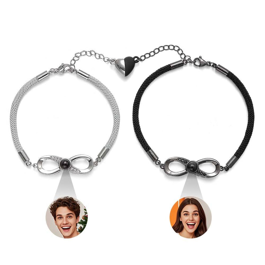 Custom Photo Black & White Couple Projection Bracelets | Personalized Matching Jewelry Set - Coolpeacock