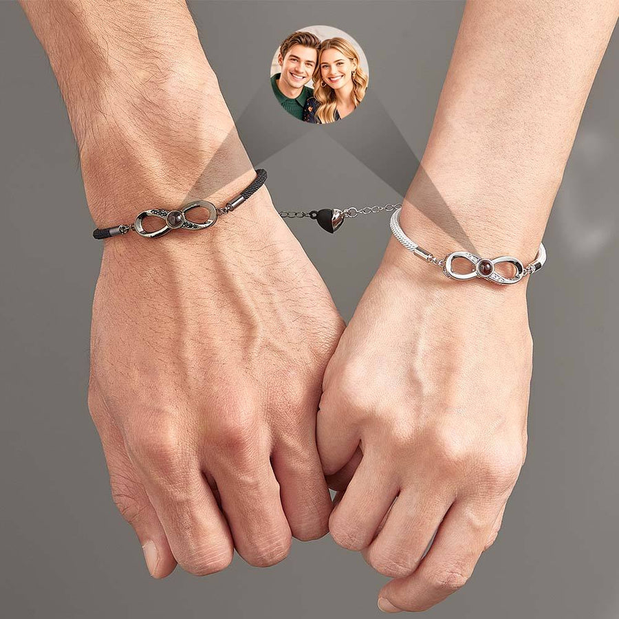 Custom Photo Black & White Couple Projection Bracelets | Personalized Matching Jewelry Set - Coolpeacock