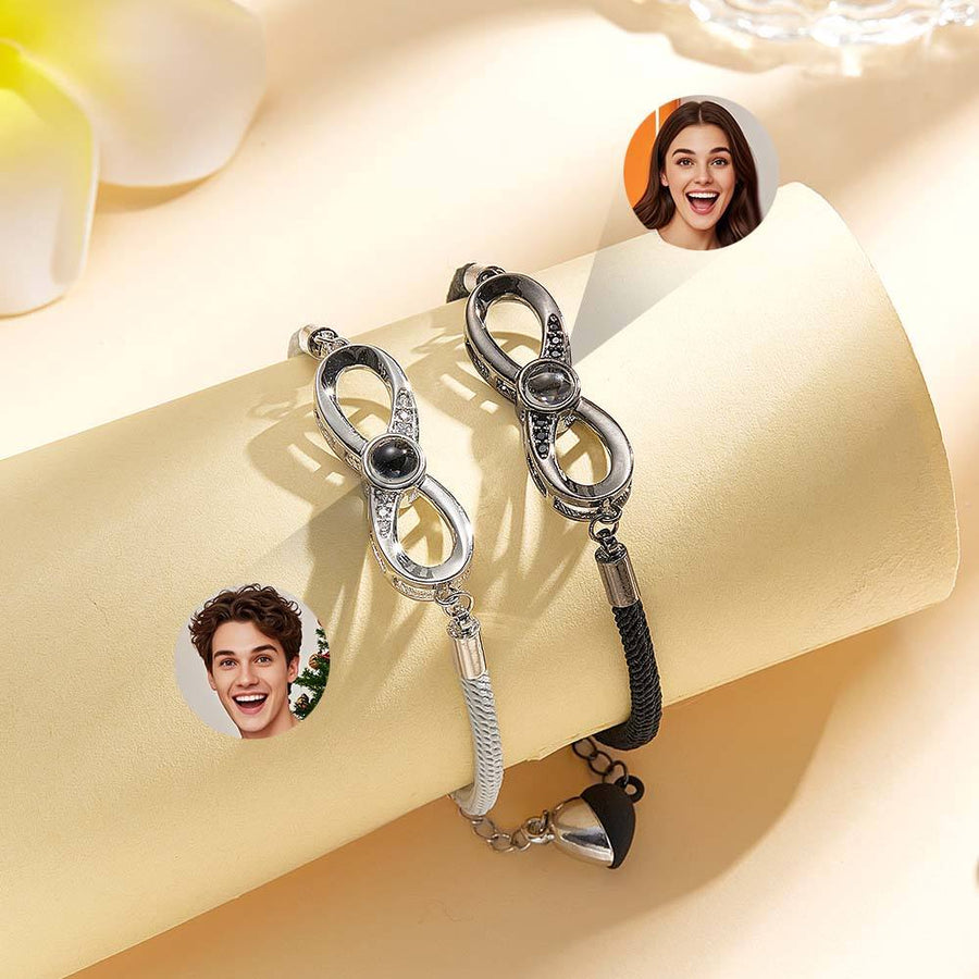 Custom Photo Black & White Couple Projection Bracelets | Personalized Matching Jewelry Set - Coolpeacock