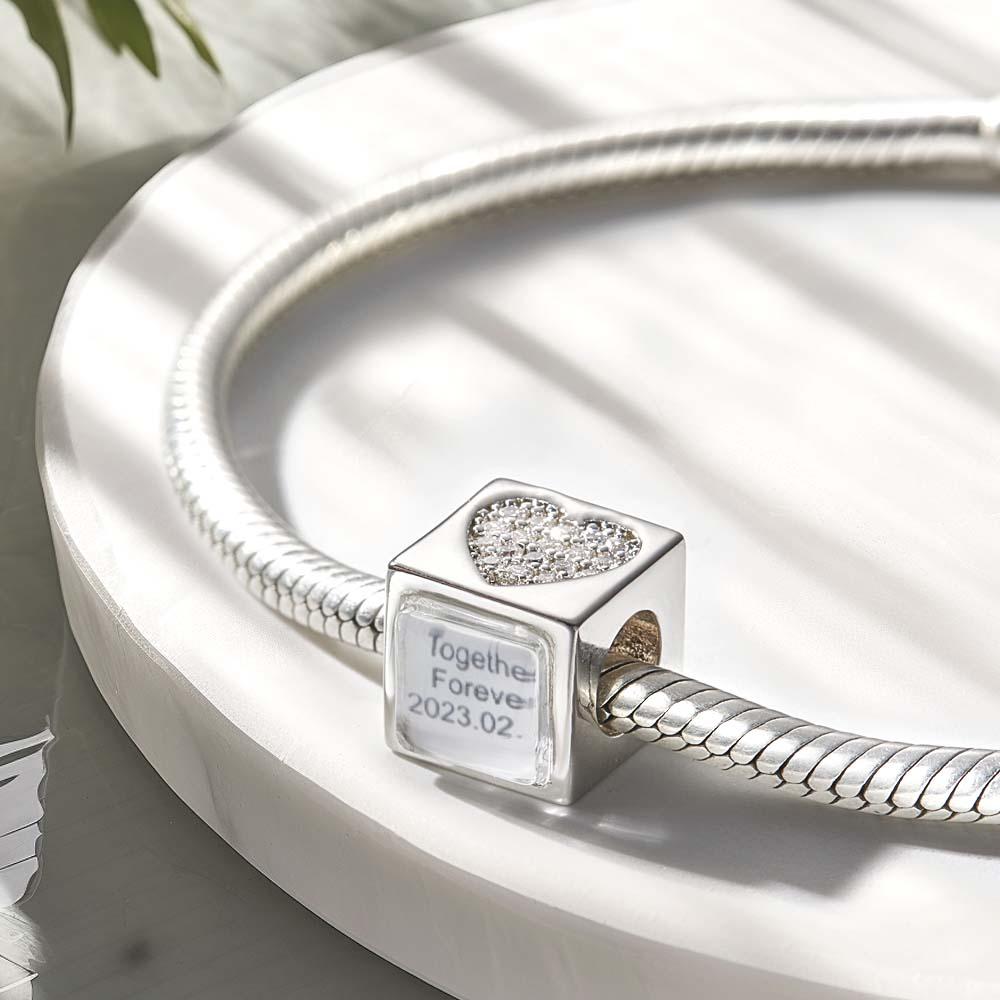 Custom Photo Engraved Charm Square Heart Diamond Romantic Gifts - Coolpeacock