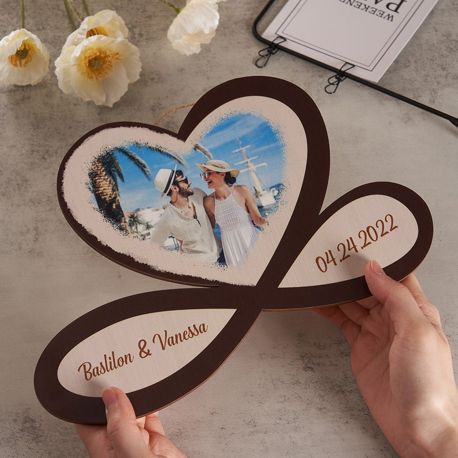 Custom Photo Engraved Pendant Infinity Heart Wooden Gifts - Coolpeacock