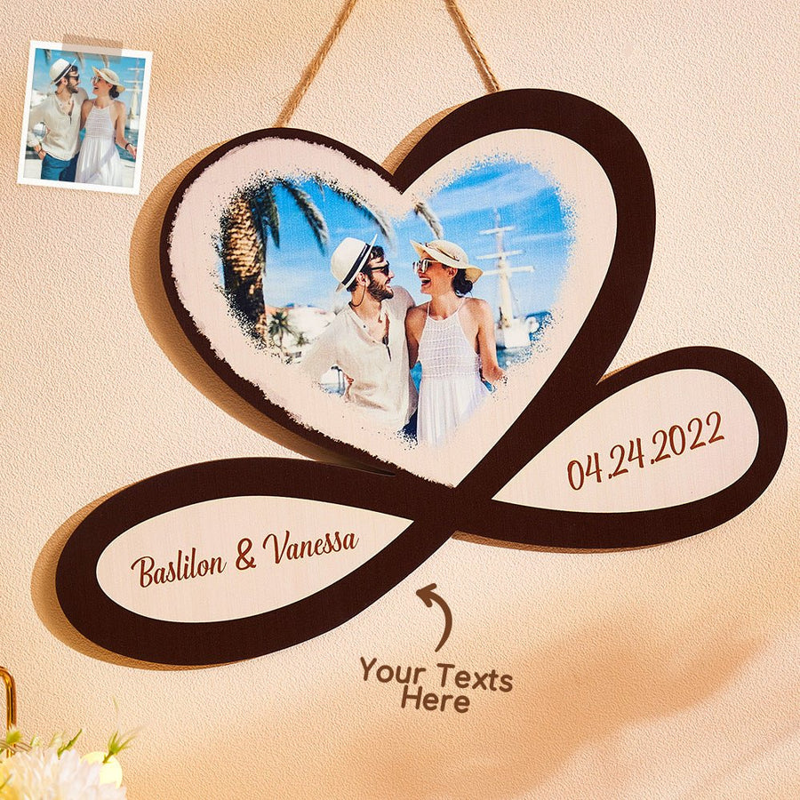 Custom Photo Engraved Pendant Infinity Heart Wooden Gifts - Coolpeacock