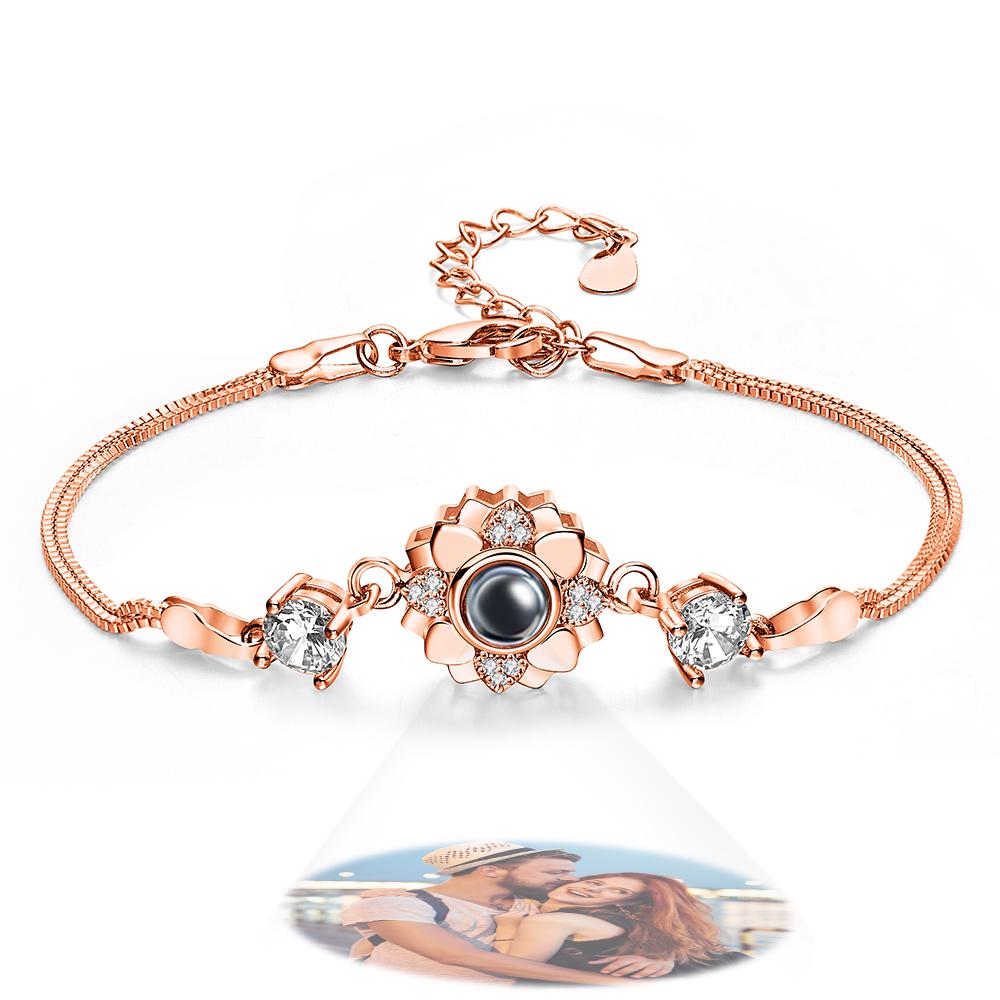 Custom Photo Projection Bracelet Flower Romantic Commemorate Gifts for Girlfriend - Coolpeacock