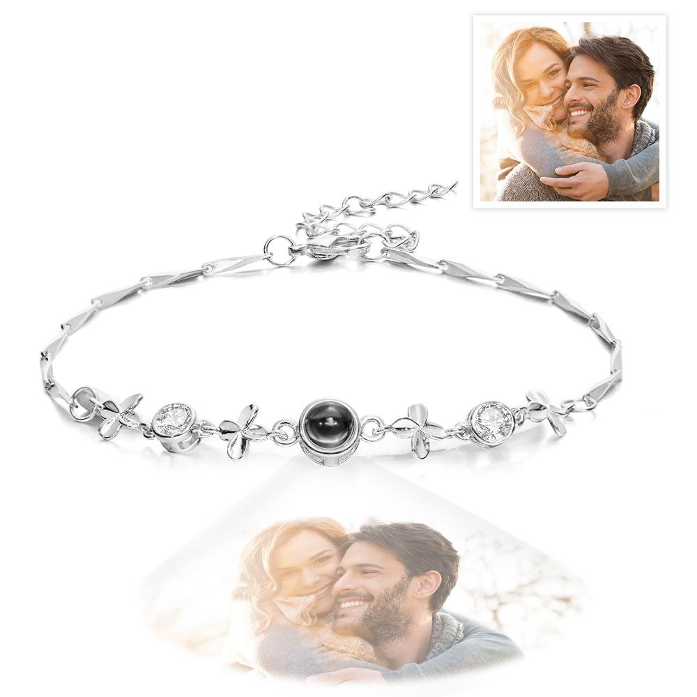 Custom Photo Projection Bracelet Four - leaf Clover Projection Bracelet Gift for Women - Coolpeacock