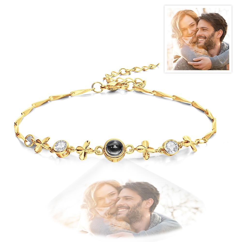 Custom Photo Projection Bracelet Four - leaf Clover Projection Bracelet Gift for Women - Coolpeacock