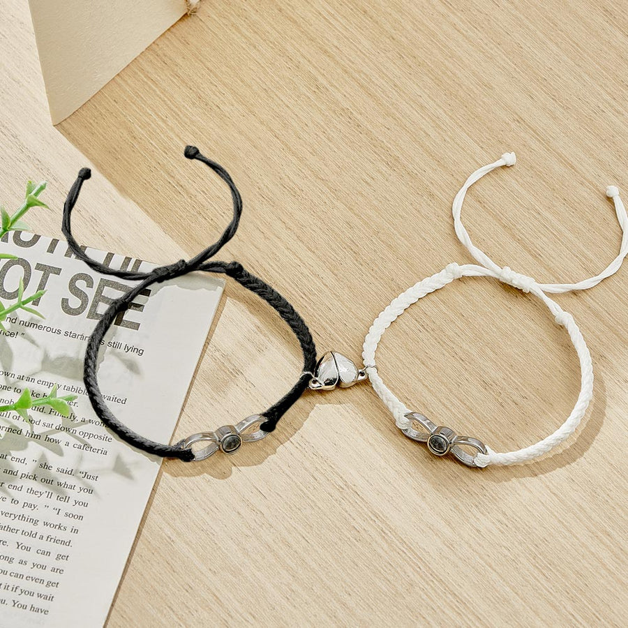 Custom Photo Projection Bracelet Woven Heart Magnetic Bracelet Gift for Couple - Coolpeacock