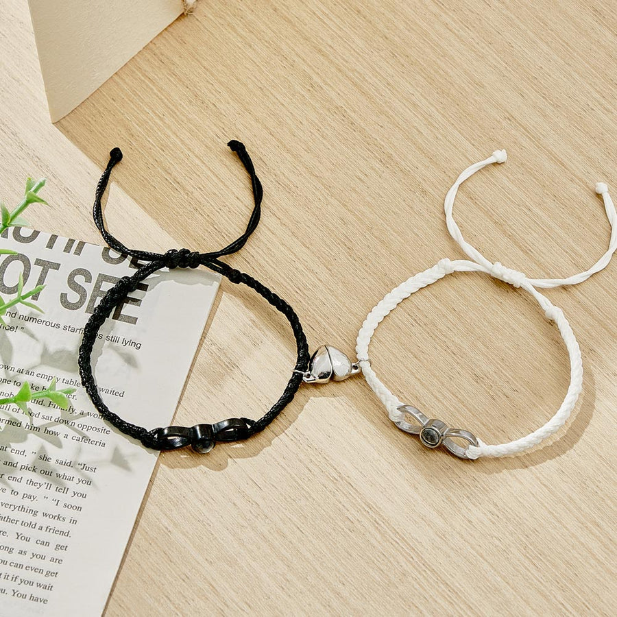 Custom Photo Projection Bracelet Woven Heart Magnetic Bracelet Gift for Couple - Coolpeacock