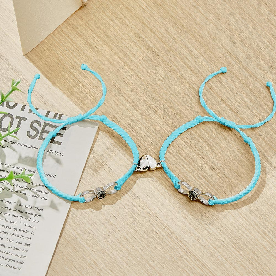 Custom Photo Projection Bracelet Woven Heart Magnetic Bracelet Gift for Couple - Coolpeacock