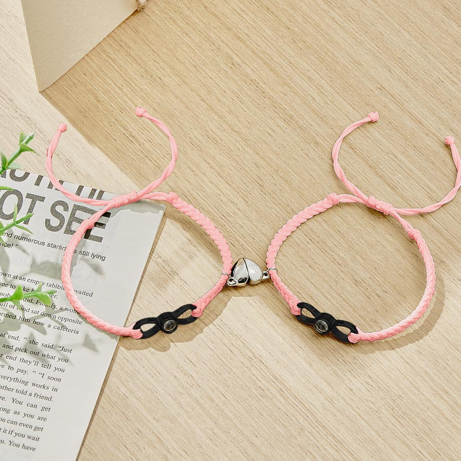 Custom Photo Projection Bracelet Woven Heart Magnetic Bracelet Gift for Couple - Coolpeacock