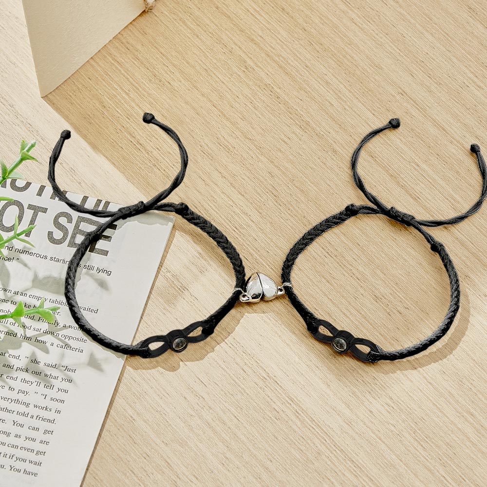 Custom Photo Projection Bracelet Woven Heart Magnetic Bracelet Gift for Couple - Coolpeacock