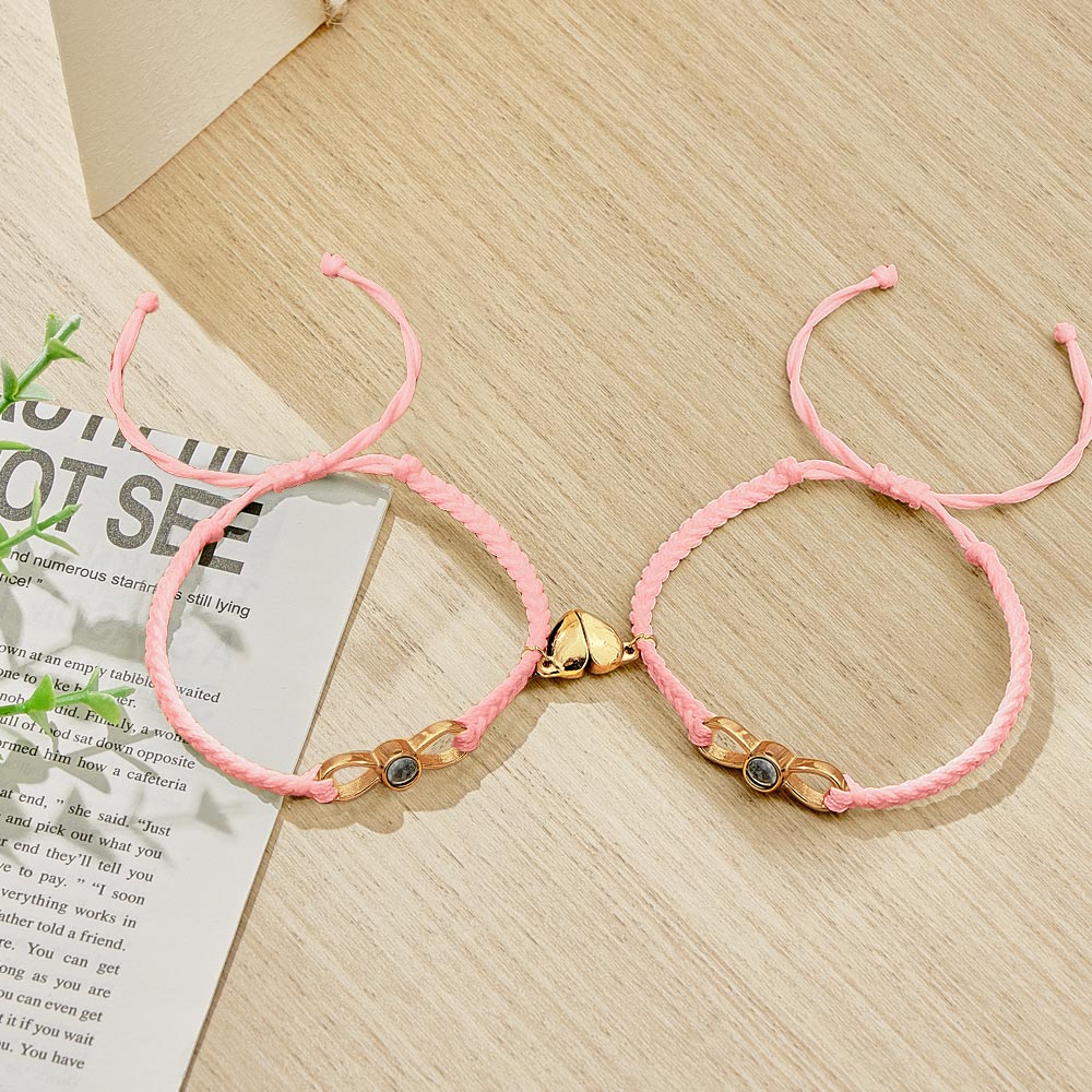 Custom Photo Projection Bracelet Woven Heart Magnetic Bracelet Gift for Couple - Coolpeacock