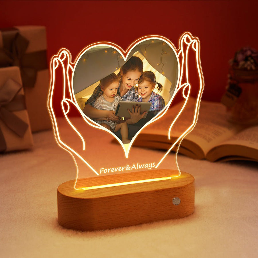 Custom Photo & Text Heart - Shaped Acrylic Night Light with Warm Light – Birthday & Christmas Gift - Coolpeacock