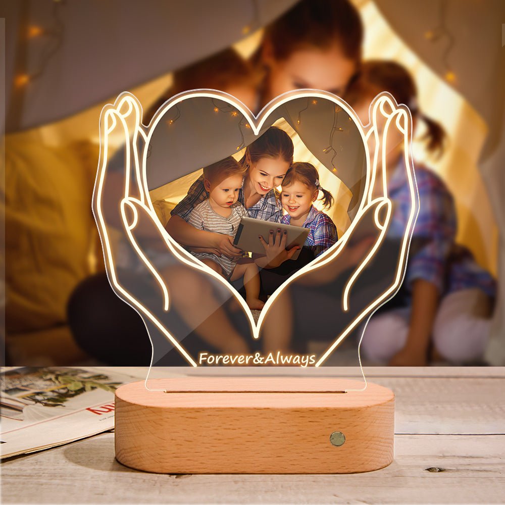 Custom Photo & Text Heart - Shaped Acrylic Night Light with Warm Light – Birthday & Christmas Gift - Coolpeacock