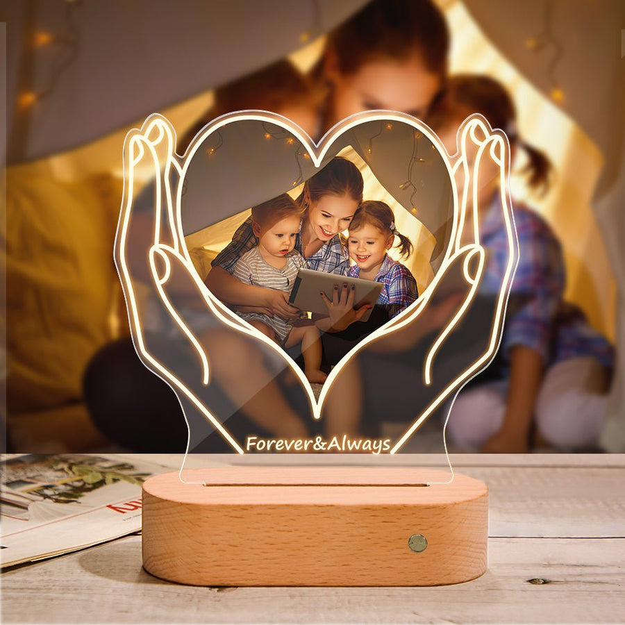 Custom Photo & Text Heart - Shaped Acrylic Night Light with Warm Light – Birthday & Christmas Gift - Coolpeacock