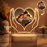 Custom Photo & Text Heart - Shaped Acrylic Night Light with Warm Light – Birthday & Christmas Gift - Coolpeacock