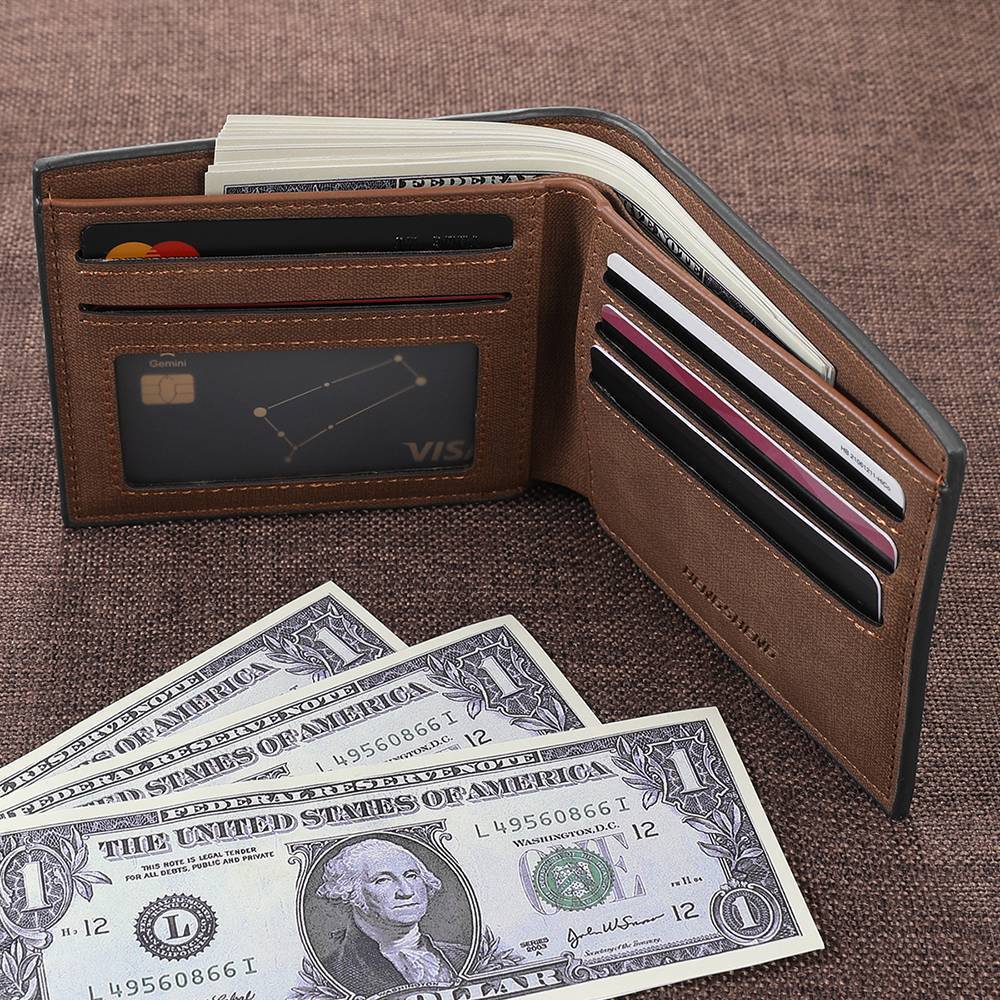 Custom Photo Wallet Men's Bifold GreyWallet for Dad - Coolpeacock