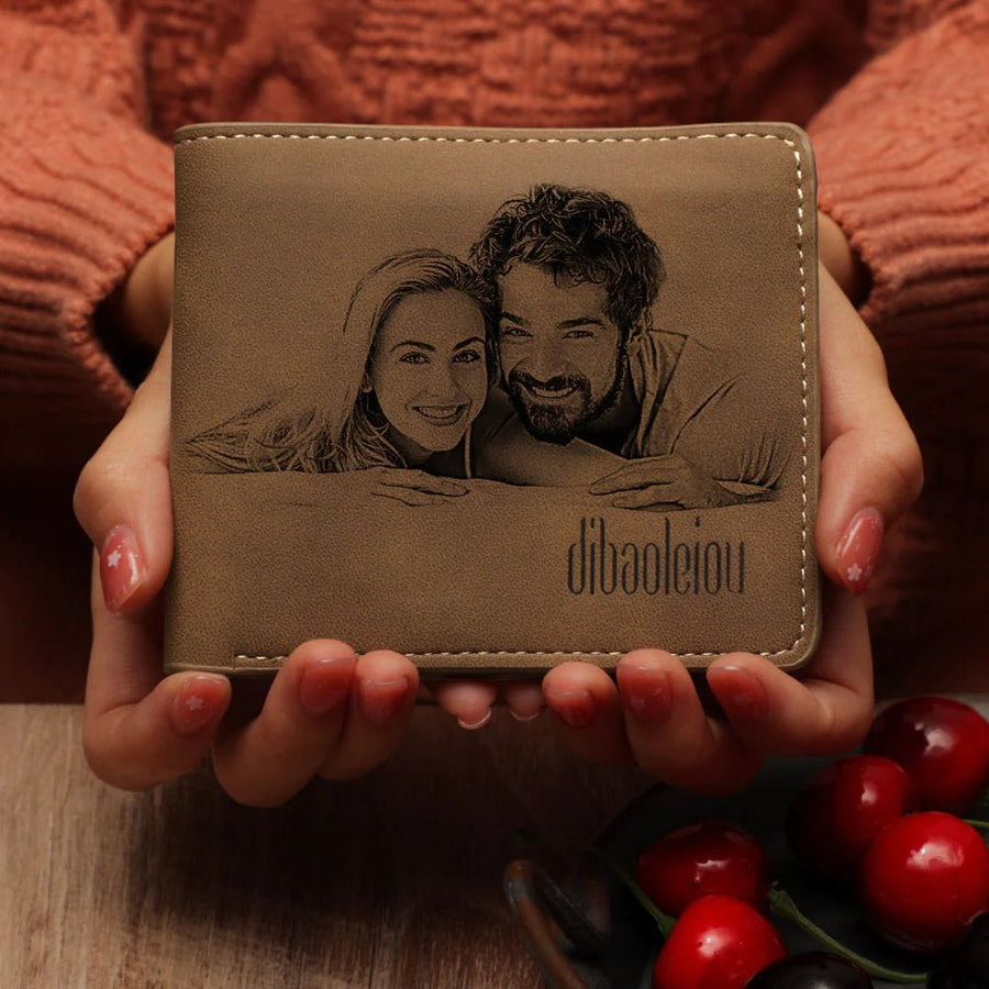 Custom Photo Wallet Men's Bifold GreyWallet for Dad - Coolpeacock