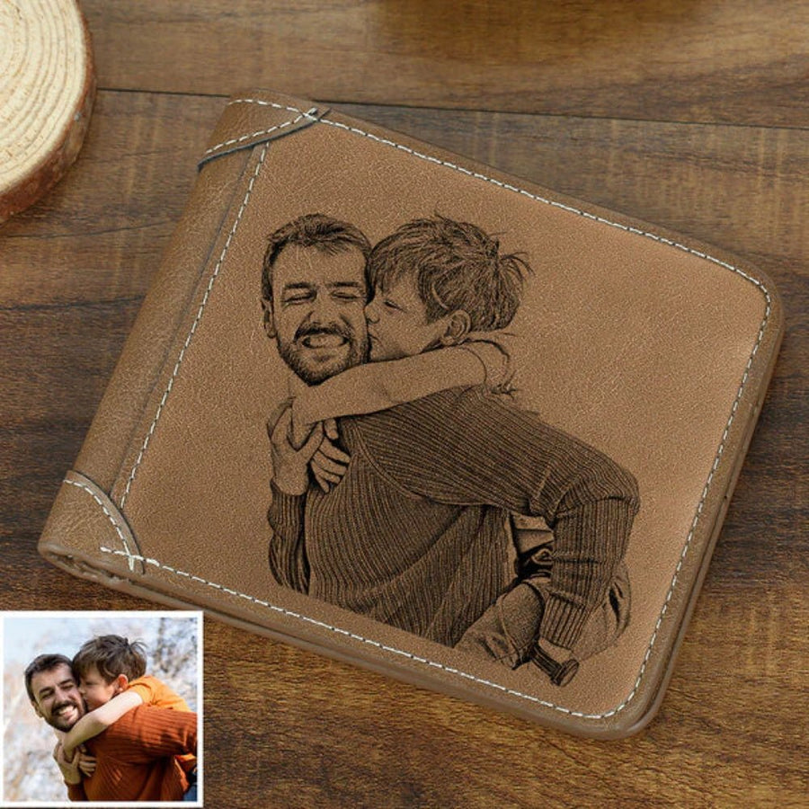 Custom Photo Wallet Men's Bifold GreyWallet for Dad - Coolpeacock