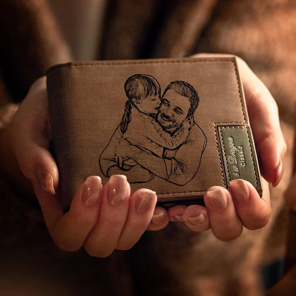 Custom Photo Wallet Men's Bifold GreyWallet for Dad - Coolpeacock