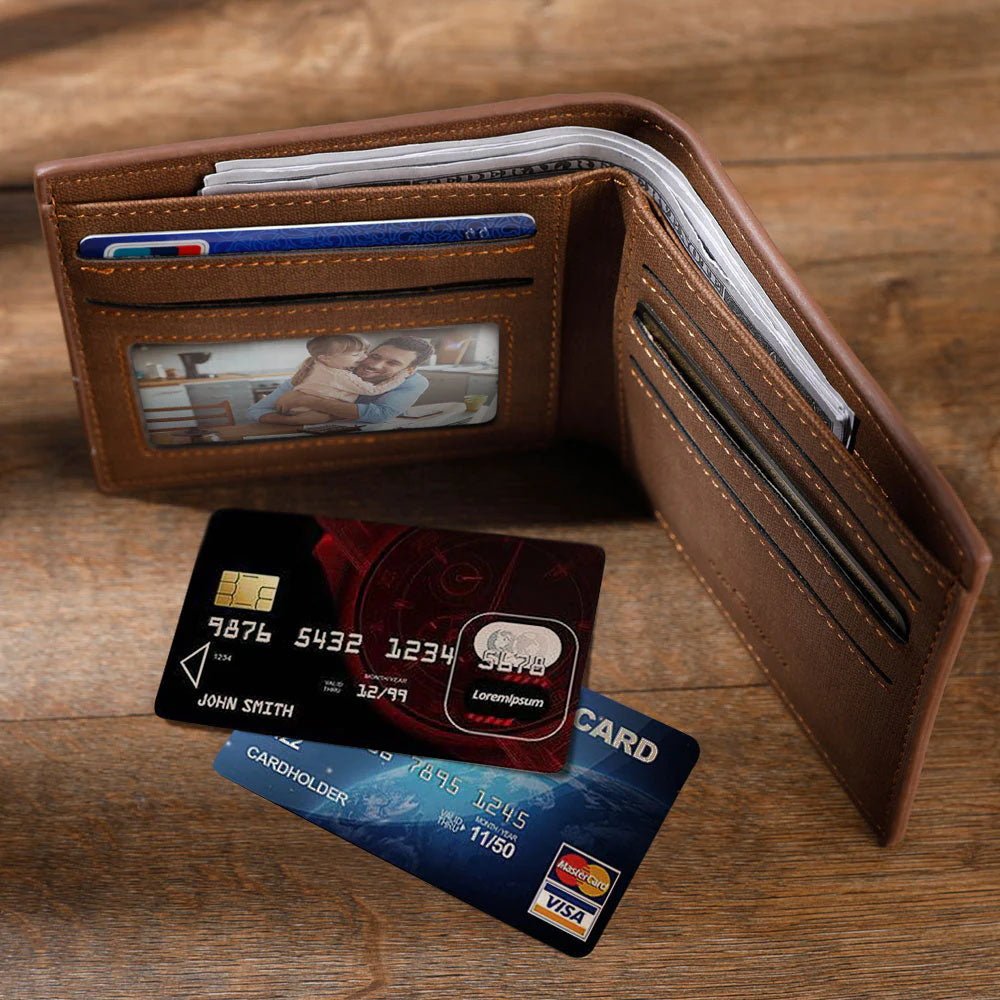 Custom Photo Wallet Men's Bifold GreyWallet for Dad - Coolpeacock