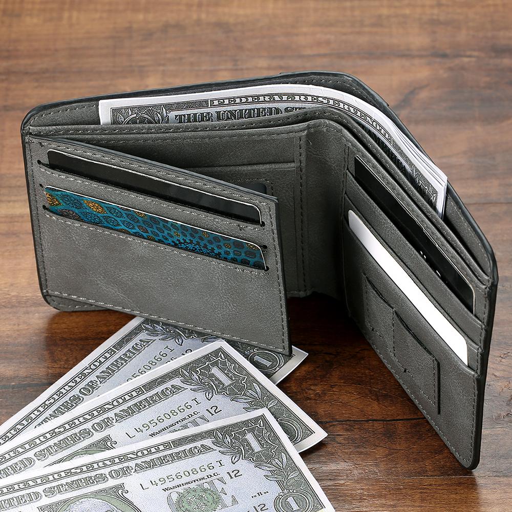 Custom Photo Wallet Men's Bifold GreyWallet for Dad - Coolpeacock